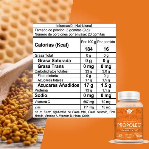 GOMAS DE PROPÓLEO NATURAL CON VITAMINA C Y ZINC