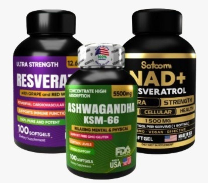 EQUILIBRIO Y ENERGIA 1 NAD + 1 ASHWAGANDHA + 1 RESVERATROL  X3